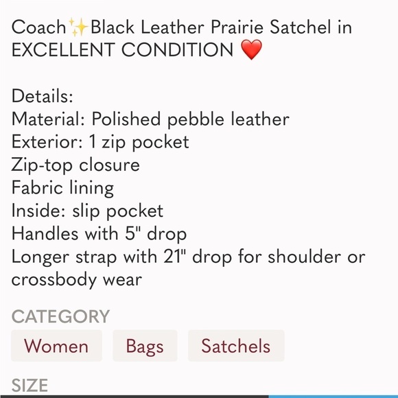 Coach Black Pebbled Leather Prairie Satchel Crossbody Handbag Gold Logo Top Zip - Picture 6 of 6